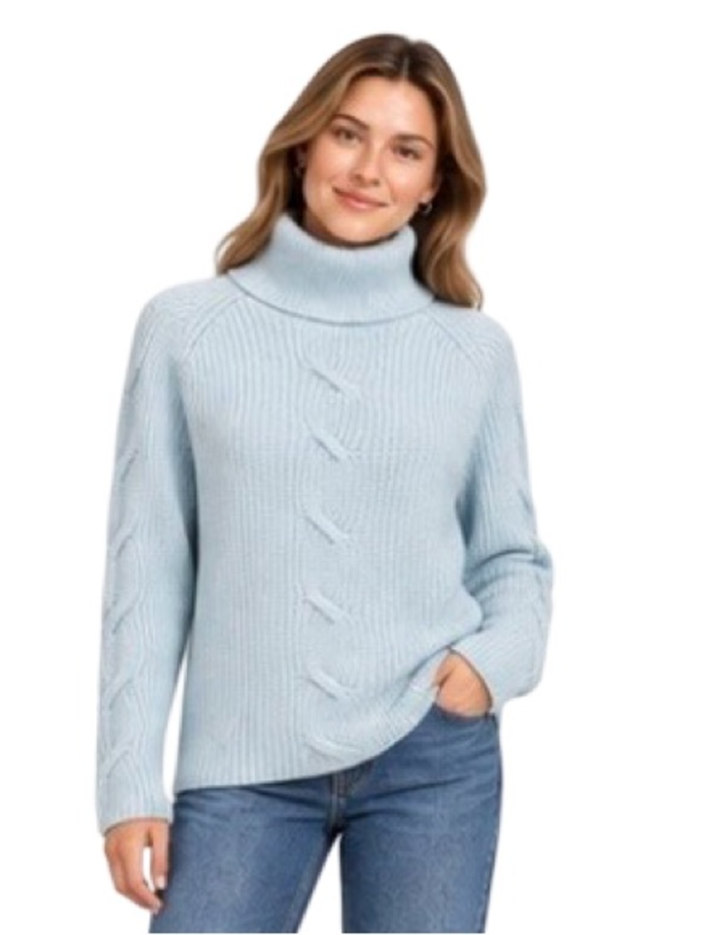 NWT Calvin Klein Cable Knit Turtleneck Sweater Serenity Blue Size Small